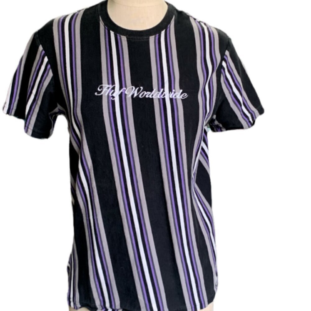 HUF Worldwide Striped Short Sleeve Crew Neck Tee Top Sz M‎ #37F
